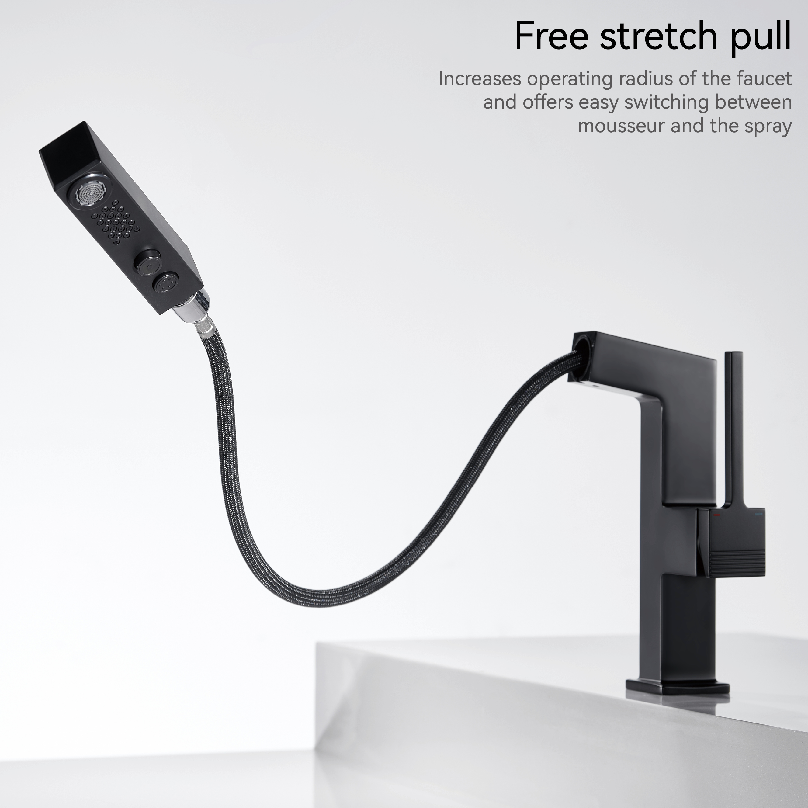 صنبورات الحمام Samliyu للحوض 1 ثقب ، مقبض واحد ينسحب الحمام الحمام صنبور مع 2 وضعين ، 360 ° rotaty مع سحب البخاخ ، أحواض الحمام الحديثة صنبور الأسود BF04006-N1-MB