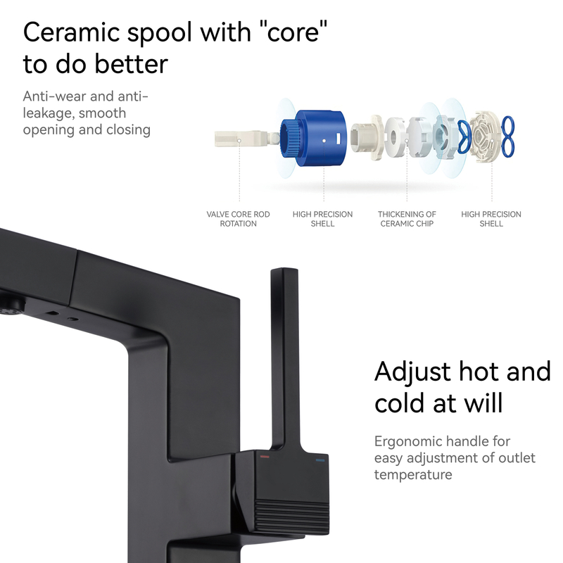 صنبورات الحمام Samliyu للحوض 1 ثقب ، مقبض واحد ينسحب الحمام الحمام صنبور مع 2 وضعين ، 360 ° rotaty مع سحب البخاخ ، أحواض الحمام الحديثة صنبور الأسود BF04006-N1-MB