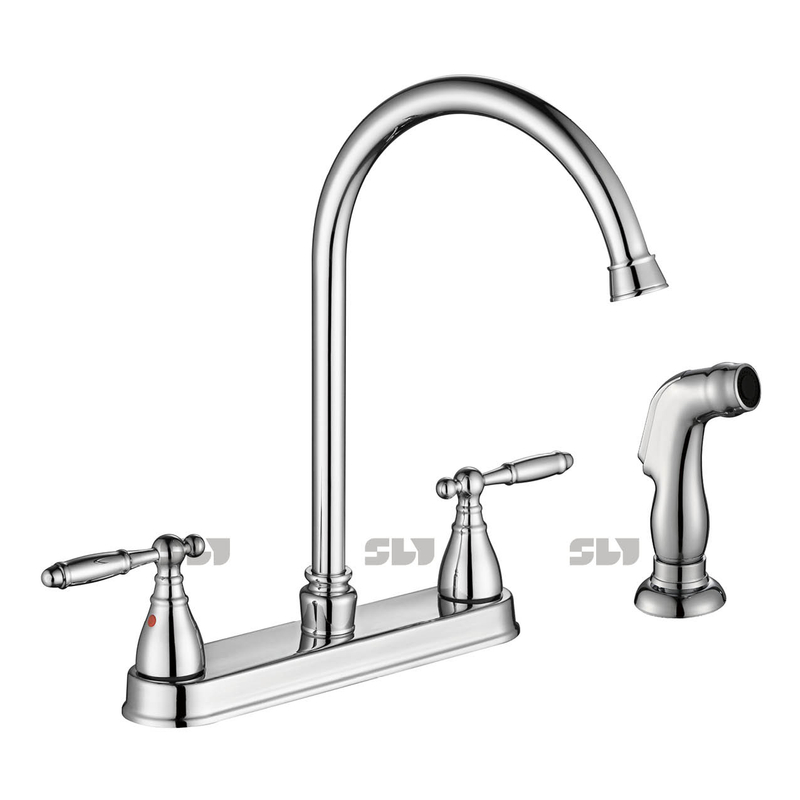 Sly Sink Faucet Kitchen 3 ثقوب 2 مقبض صنبور المطبخ صنبور المطبخ النيكل مع بخاخ