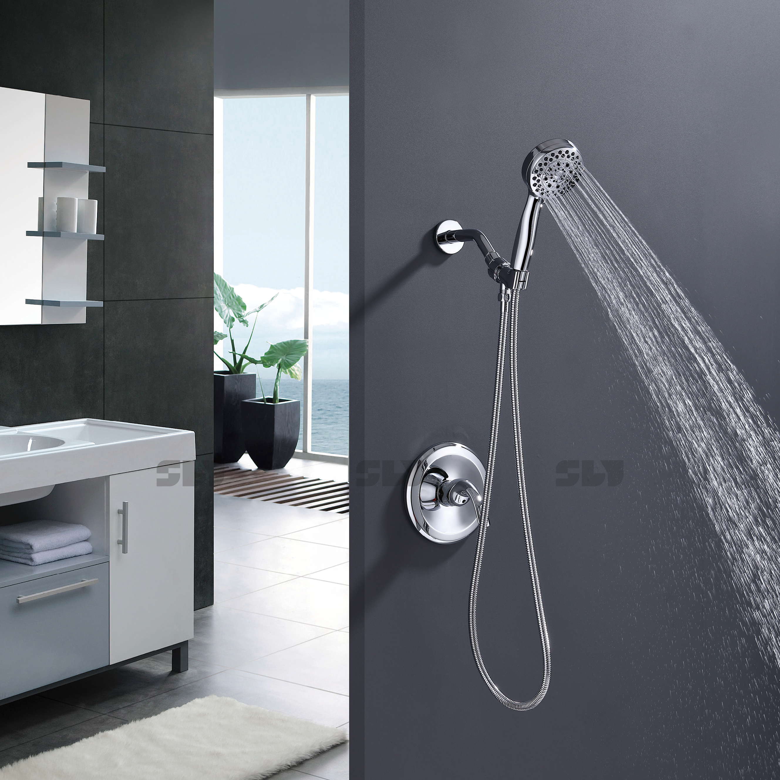 رأس دش ذهبي مصقول SLY دش نحاسي كومبو