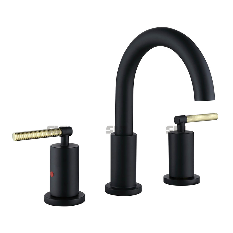 Sly Matte Black Brass Modern Wash Face Basin Faucet على نطاق واسع النحاس 2 خلاط خلاط الحمام 3 حفرة الحوض المرحاض
