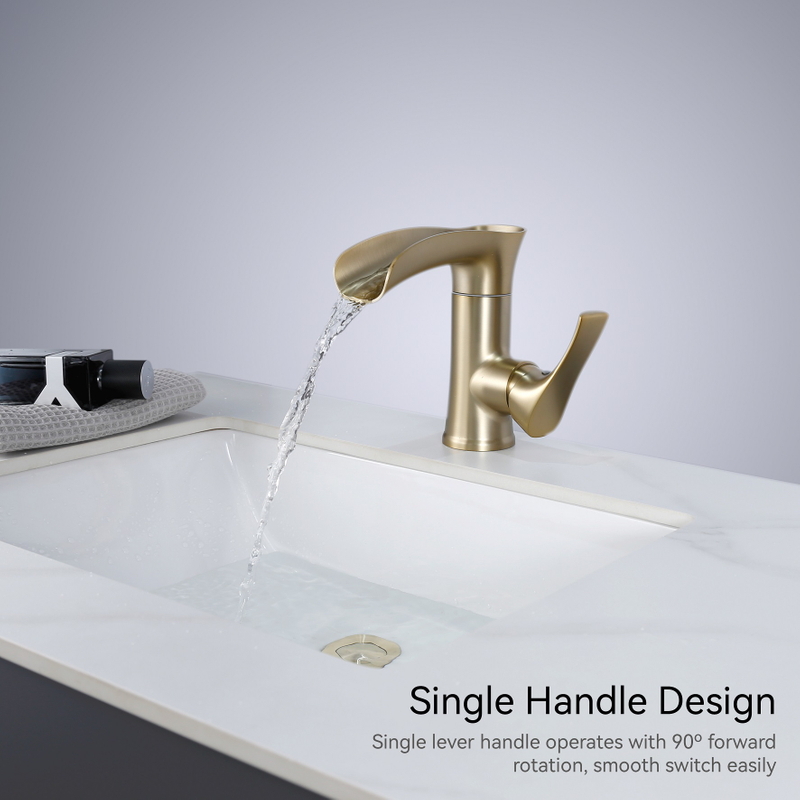 Sly PPA Rose Gold Waterfall Design الحمام مغسلة مثبتة على ثقب واحد خلاطات حوض يدوية وجبات صنابير صنبور صنبور