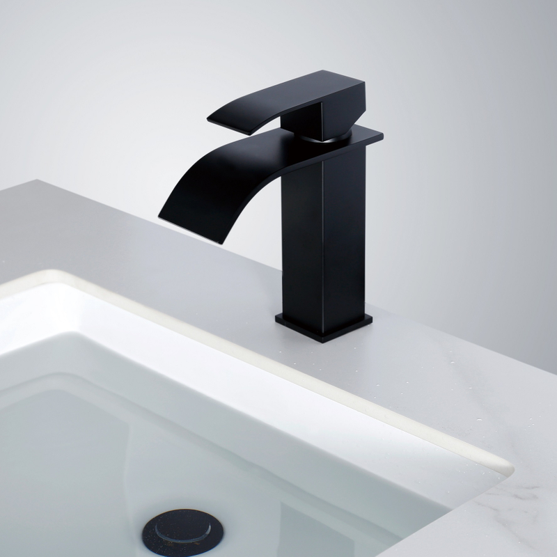 Sly Matte Black Waterfall Spout Spout Batucet مقبض واحد الحمام الغرور بالوعة صنبور