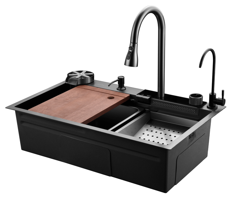 شلال حوت متعدد الوظائف خبيث مجموعة كبيرة من أحواض واحدة مجموعة الساخنة بالوعة شلال S.S304 معدن بندقية بالفرشاة