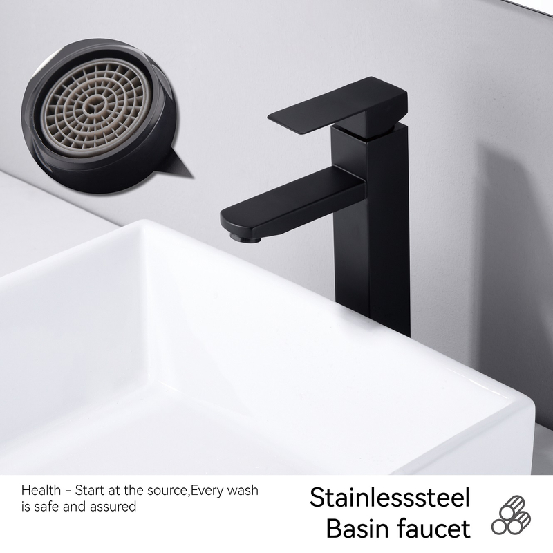 Sly Matte Black Single Handle Basin Basin Faucet Decked Houghed Cold Hot Water Bathroom Bathroom