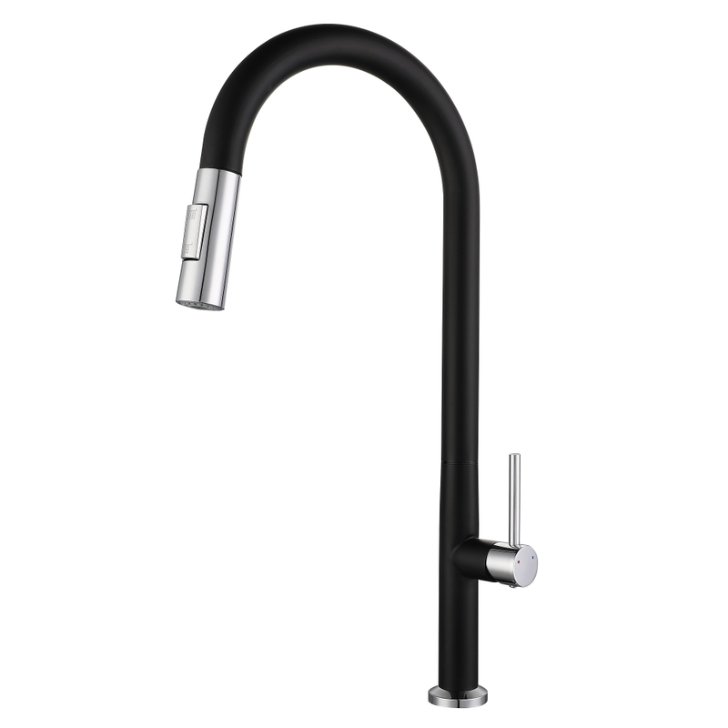 Sly Matte Black سحب البخاخ صنبور المطبخ المنسحب أسفل المطبخ بالوعة خلاط صنبور الماء البارد الساخن مرن
