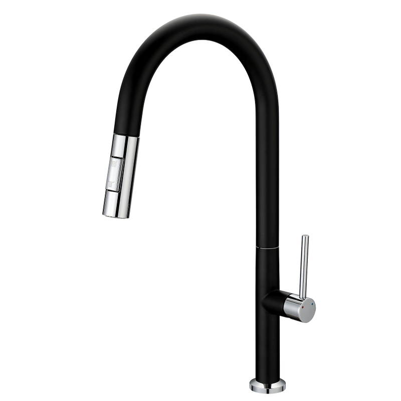 Sly Matte Black سحب البخاخ صنبور المطبخ المنسحب أسفل المطبخ بالوعة خلاط صنبور الماء البارد الساخن مرن