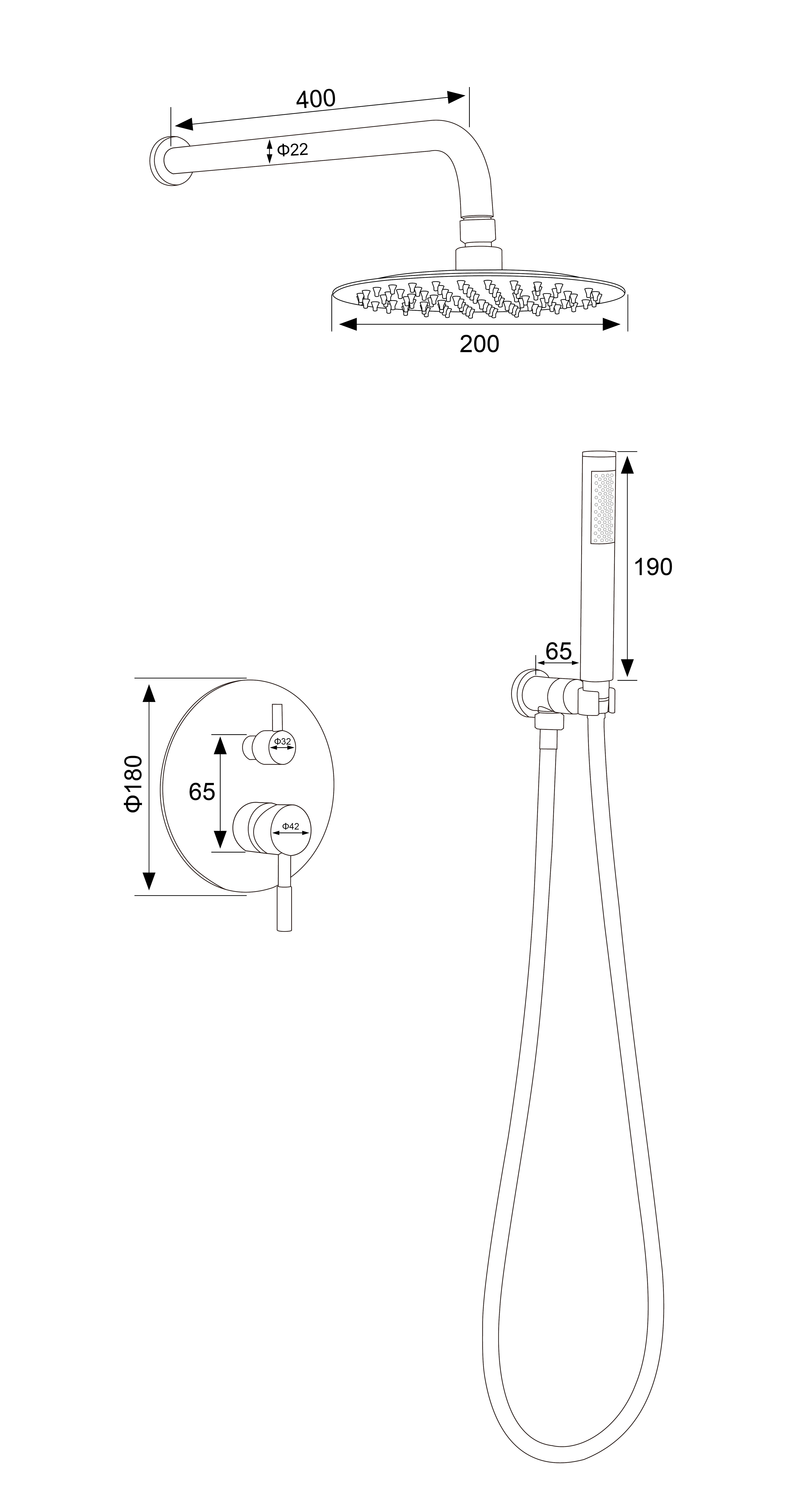 دش مجموعة هطول الأمطار مثبتة على الحائط